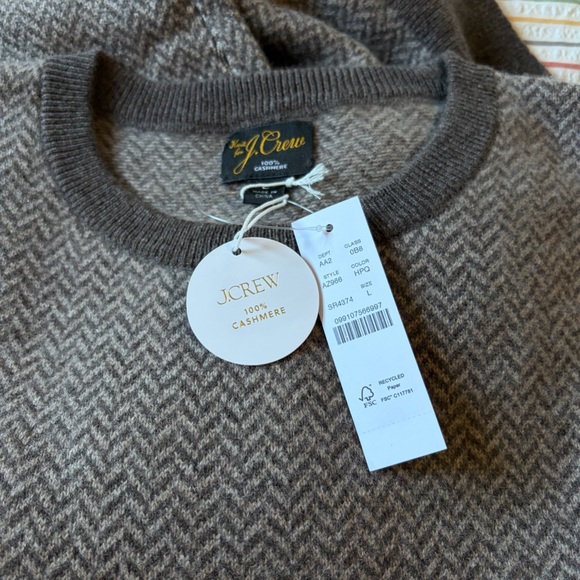 J. Crew Cashmere herringbone jacquard crewneck sweater, brown, Men's Large - Picture 4 of 4